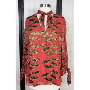 Alice + Olivia x Donald Cheetah-Print Blouse Size: S/P Bow Tie Silk Blend